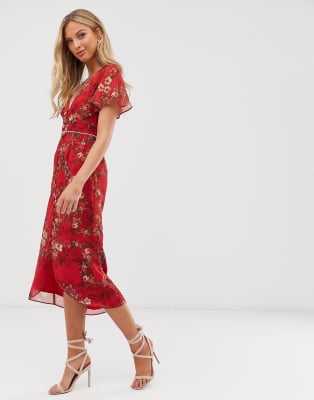 hope & ivy floral button front midi dress