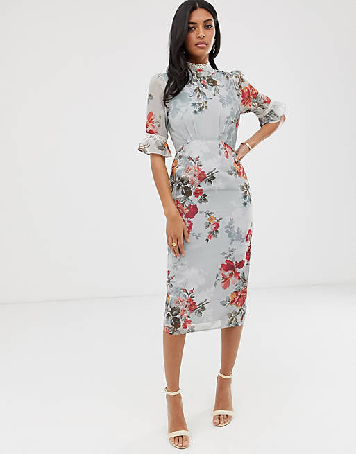 Hope & Ivy floral high neck midi dress | ASOS