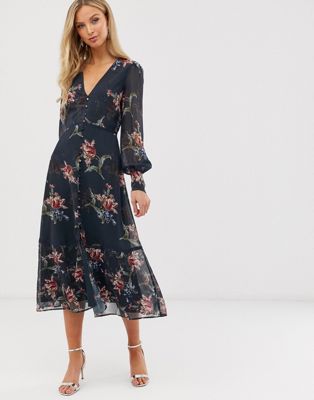 fitted long sleeve midi dress