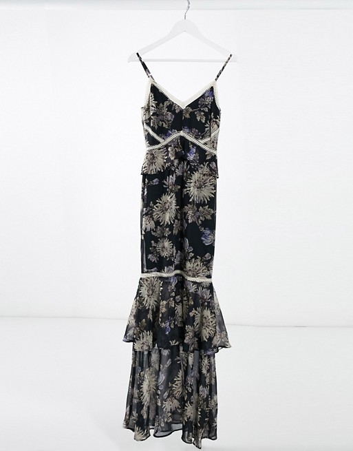 Hope & Ivy Floral Print Fishtail Maxi Dress in navy