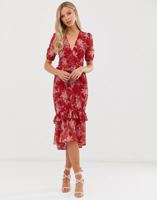 hope and ivy button front midi with ruched sleeve