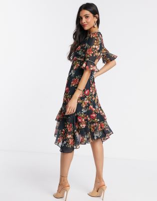 hope and ivy fluted sleeve midi dress