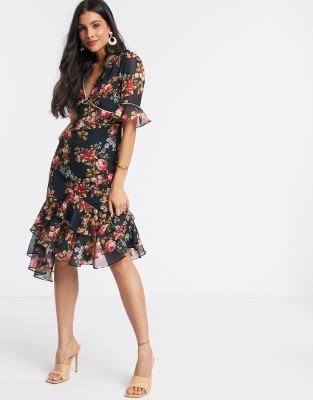 hope and ivy fluted sleeve midi dress