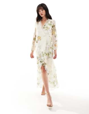 Hope & Ivy fluted sleeve wrap maxi dress with tiered