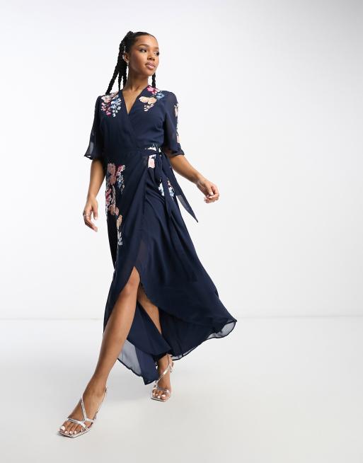 Floral navy hot sale wrap dress