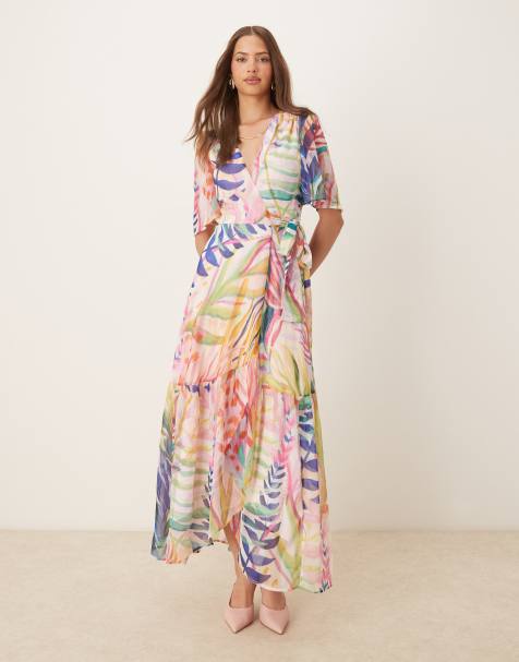 Hope & Ivy flutter sleeve maxi wrap dress in multi sea life print - view 1