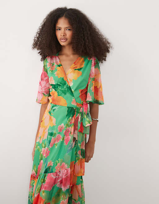 green wrap dress Women's Organic Cotton Ruffle Its your best choice for any occasion Hope & Ivy Samantha Flutter