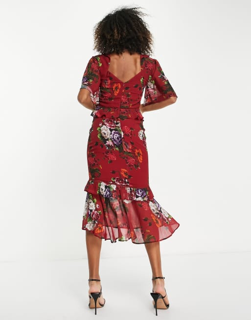 Hope & Ivy flutter sleeve midi tea dress in mixed floral, 2 of 4