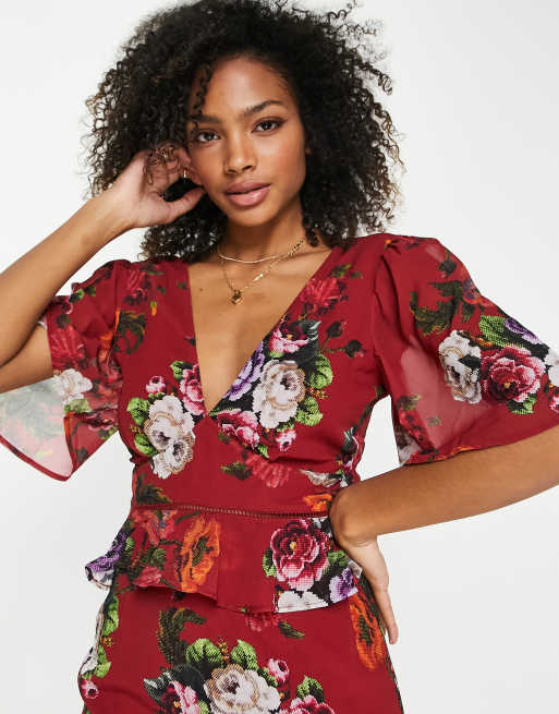 Hope & Ivy flutter sleeve midi tea dress in mixed floral, 4 of 4