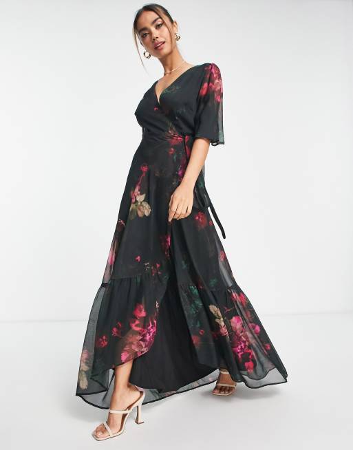 Black and pink floral maxi dress sale