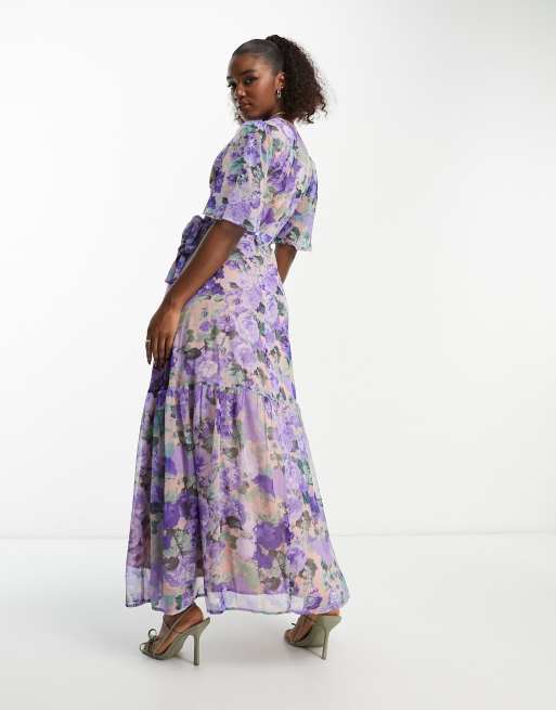 Hope & Ivy Maternity Avery floral print satin maxi dress in lilac