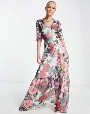 Hope & Ivy Frankie wrap maxi dress in pink