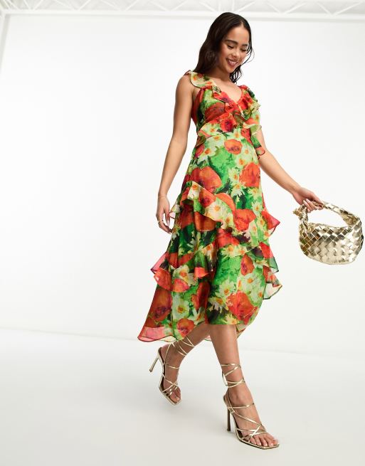 Green and red floral dress sale