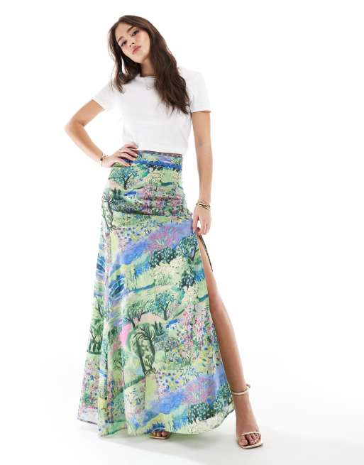 Hope & Ivy - Gonna lunga multicolore a vita alta con spacco sulla coscia