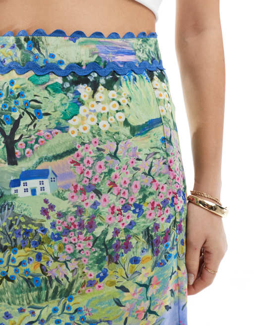 Hope & Ivy - Gonna lunga multicolore a vita alta con spacco sulla coscia, 3 di 5