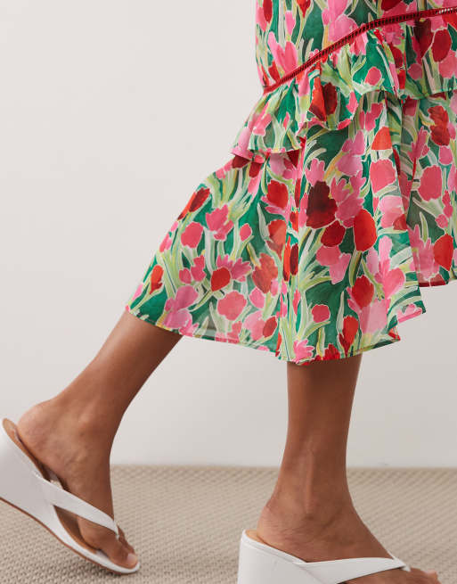 Hope & Ivy - Grøn tea-kjole i midilængde med peplum-talje og print, 4 af 4