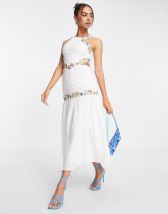 Miss Selfridge Premium embellished floral maxi dress in ivory