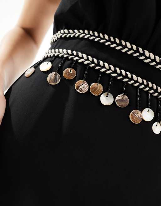 Hope & Ivy halterneck maxi dress with embellishment in black , 2 of 4