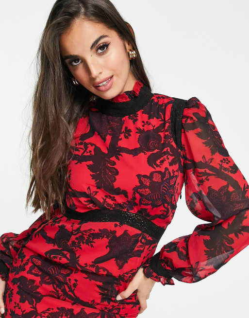 Black and best sale red contrast dress