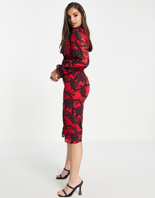 Red and sale black midi dress