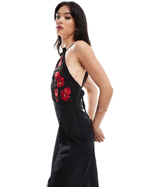 embroidered black maxi dress Amanda Black Floral Embroidered Maxi Dress – Frock and Frill