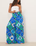 [Hope & Ivy] Hope & Ivy high waisted palazzo pants in blue shell print 14 Blue