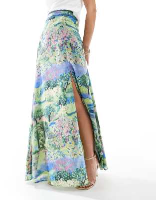 Hope & Ivy High Waisted Thigh Split Maxi Skirt In Green
