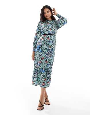 in collaboration with The William Morris Society bow back midi dress in dark floral-Multi