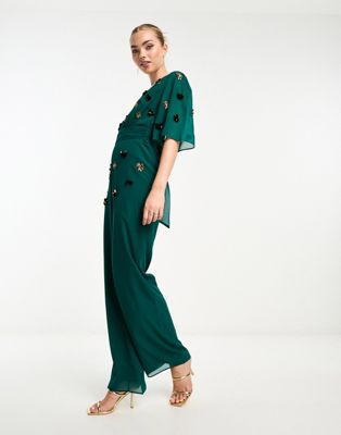 Hope & Ivy jumpsuit with embellishment in emerald  - ASOS Price Checker