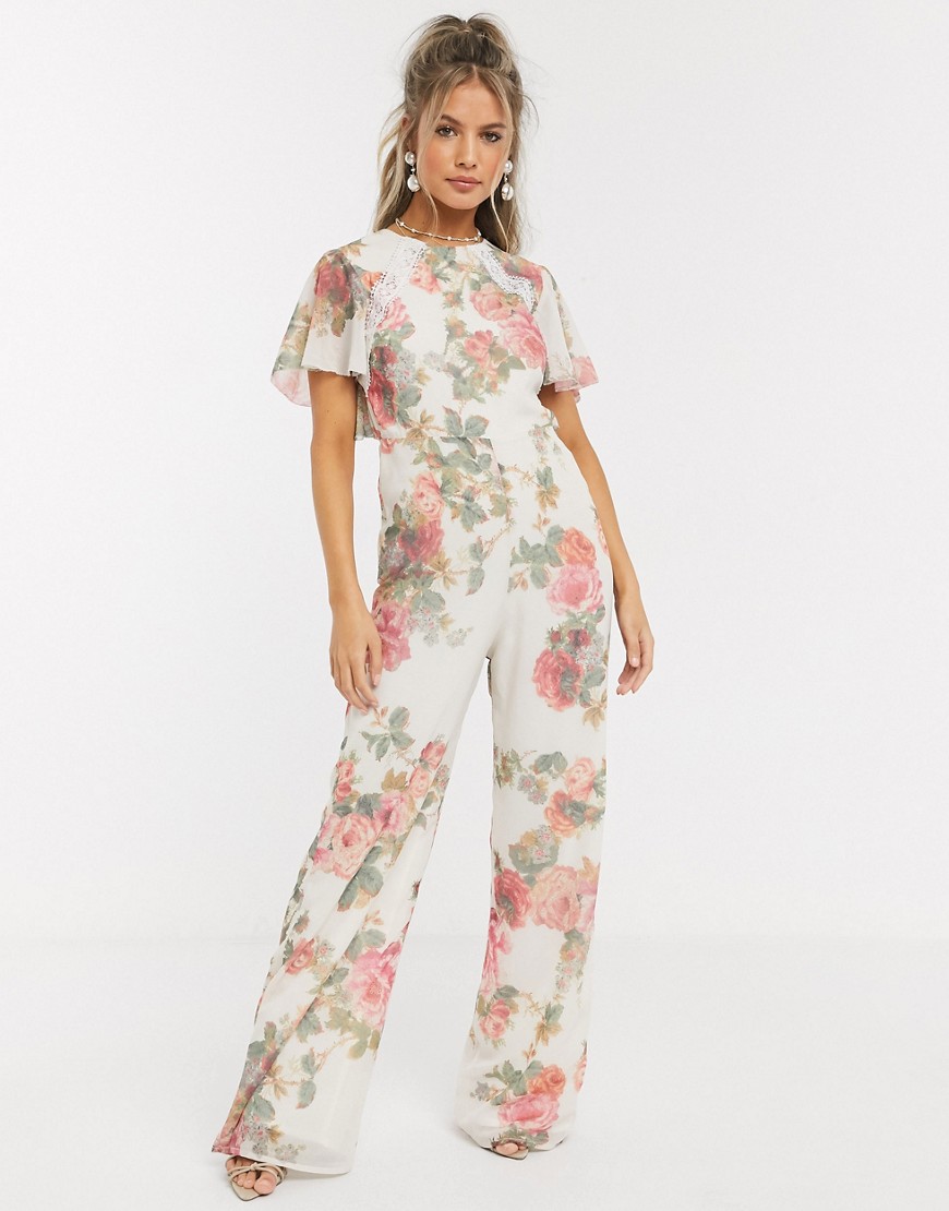 Hope & Ivy jumpsuit with open back in floral print-Multi