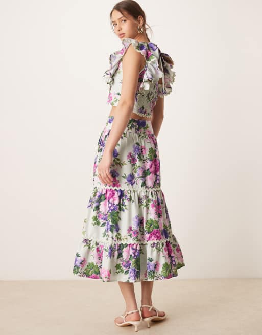Jupe JACQUES VERT Rose Imprimé Floral - Taille UK 16 - Avec Ceinture - Doublée - Occasion En Excellent état