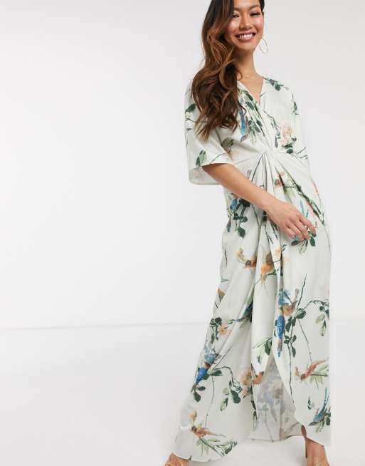 Hope & Ivy kimono maxi dress in swallow floral print | ASOS