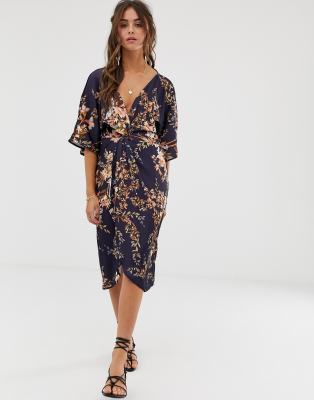 hope and ivy knot front midi dress