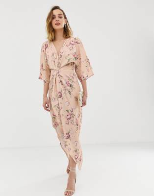 hope & ivy knot front maxi dress with in multi floral