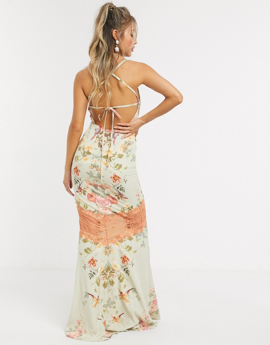 Hope & Ivy - Lange cami-jurk met open achterkant en bloemenprint-Multi