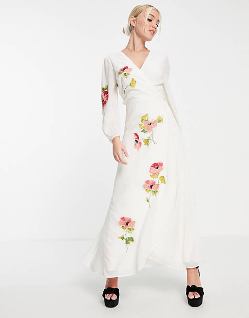 Hope & Ivy - Lilibeth - Midi-jurk met borduursels in crème