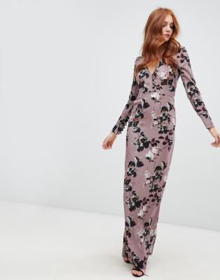 long sleeve button front maxi dress