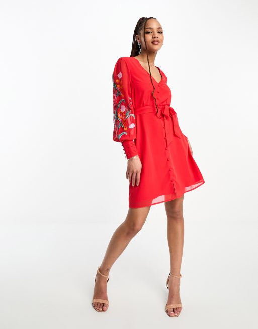 LONG SLEEVE EMBROIDERED MINI DRESS