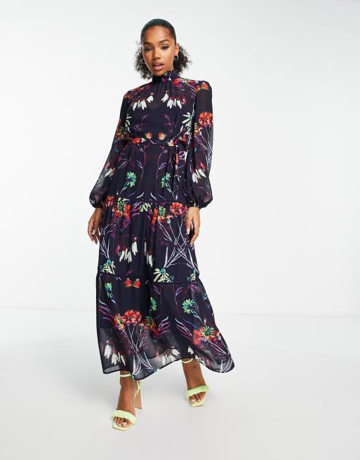 Long sleeve navy outlet floral dress