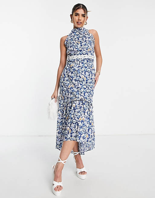 Hope & Ivy - Made With Liberty Fabric - Daniella - Vestito allacciato al collo blu
