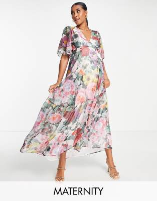 Hope & Ivy Maternité - Frankie - Robe portefeuille longue - Rose