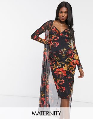 hope and ivy fluted sleeve midi with cut out