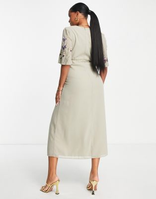 Adelaide - Vestito ricamato, colore verde salvia - Hope&Ivy Maternity  donna Verde - immagine2