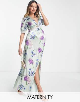 Hope Ivy Maternity Avery floral print satin maxi dress in lilac