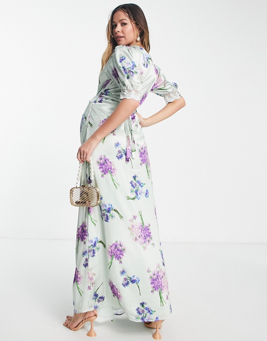 Avery - Vestito lungo in raso lilla a fiori-Viola - Hope&Ivy Maternity  donna Viola - immagine1