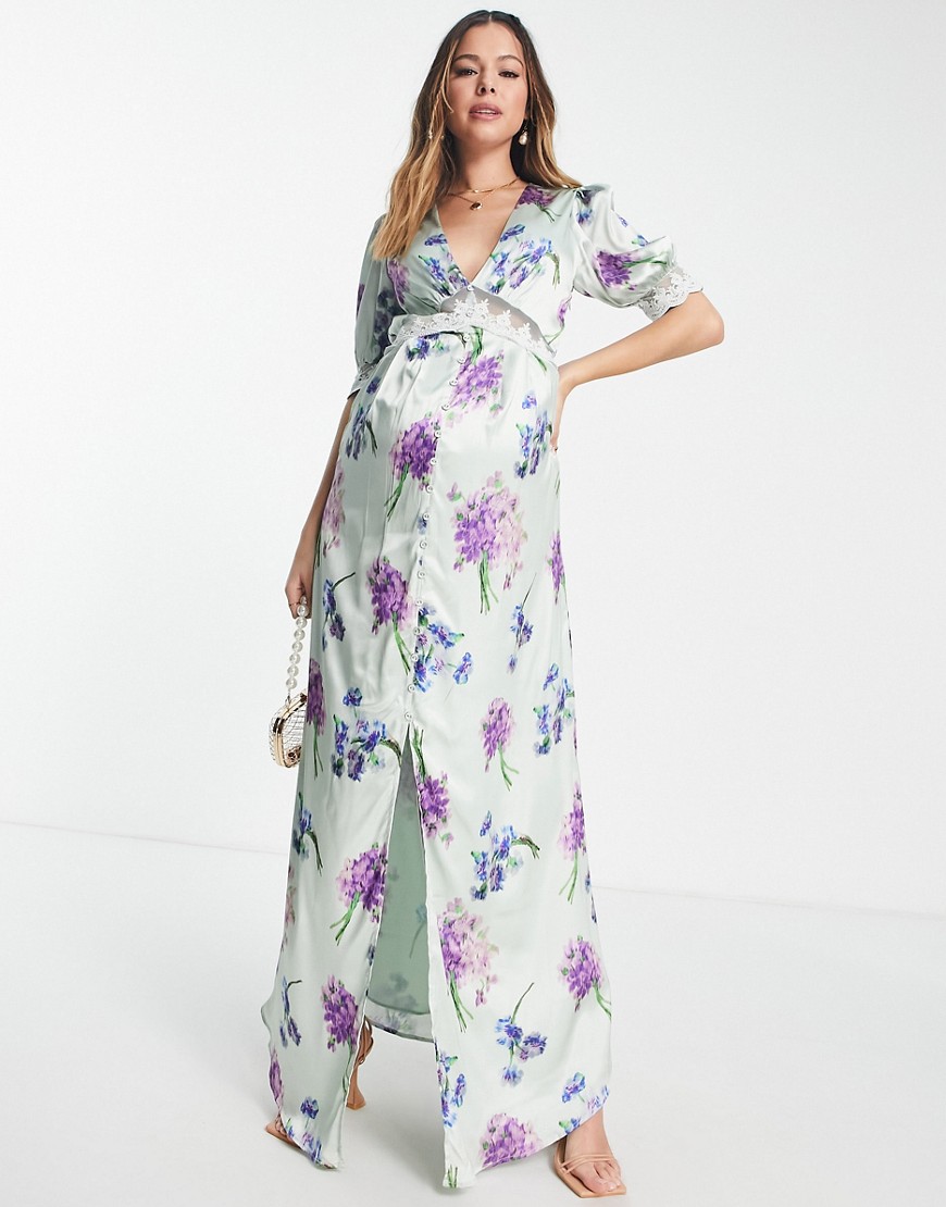 Avery - Vestito lungo in raso lilla a fiori-Viola - Hope&Ivy Maternity  donna Viola - immagine3