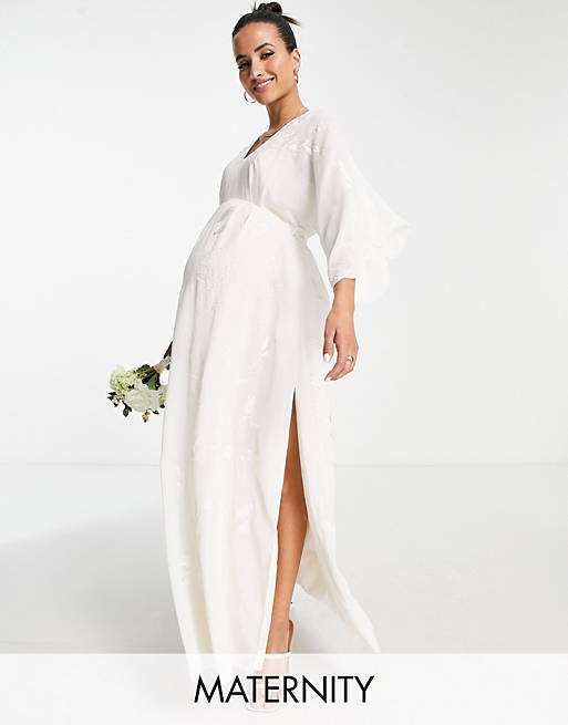 Hope & Ivy Maternity Bridal all over embroidered maxi dress in ivory