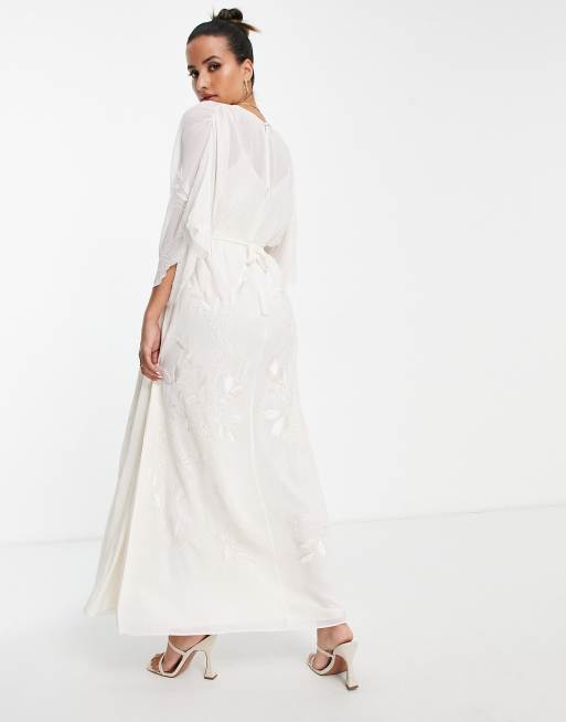 Hope & Ivy Maternity Bridal embroidered plunge maxi dress in ivory, ASOS