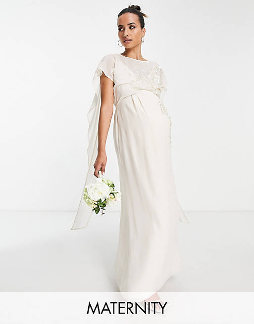 Hope & Ivy Maternity Bridal tie back embroidered maxi dress in ivory