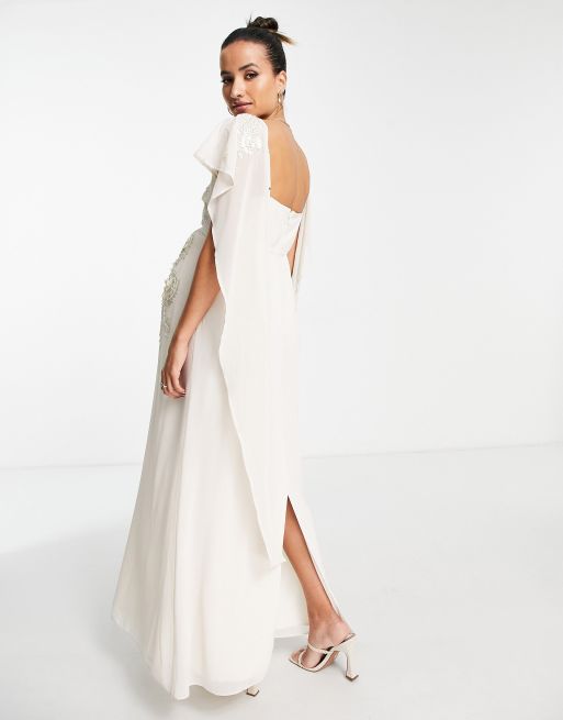 Hope Ivy Maternity Bridal Wi zana na plecach sukienka maxi w kolorze ko ci s oniowej z wyhaftowanym wzorem ASOS